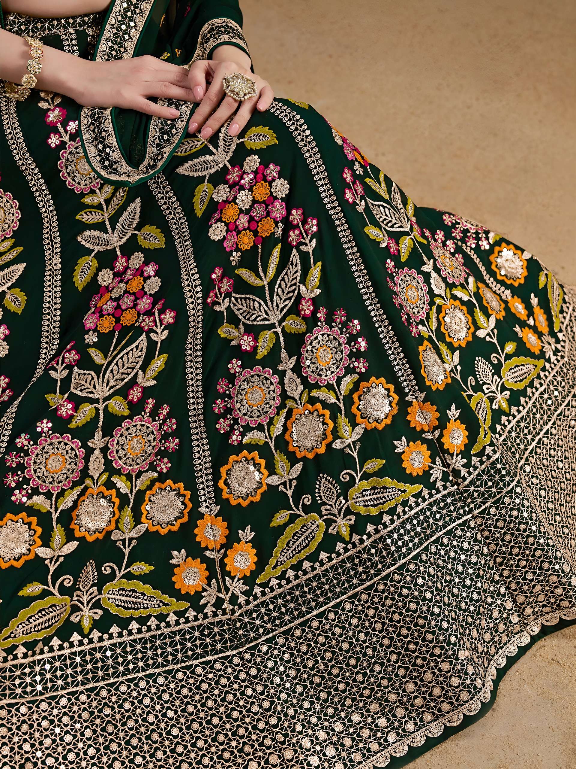 Bottle Green Multicolor colour Georgette and Floral fabric with Embroidered work Lehenga choli wholesale in surat 6008 Green 